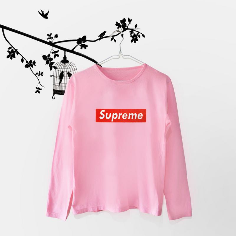 Tumblr Tee T-Shirt Kaos Wanita Lengan Panjang Supreme Warna Pink