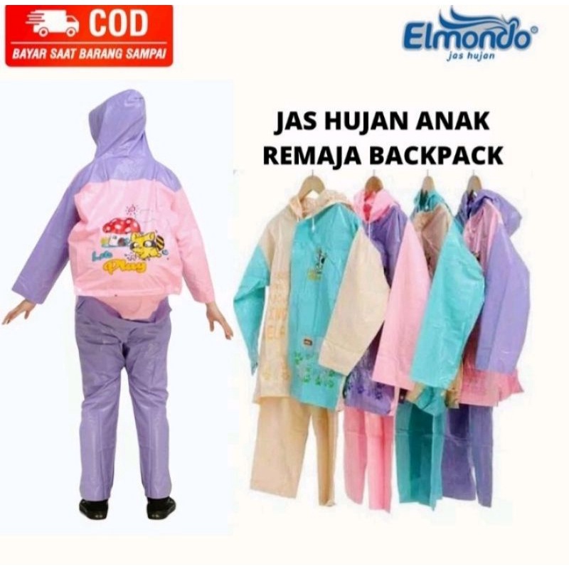 jas hujan anak remaja Back pack Elmodo 606 ada tempat tas di bagian belakang termurah,terlaris