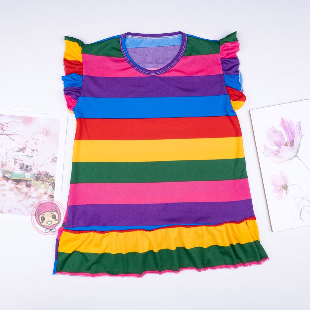 VS - DRESS RUFFLE TIE DYE ANAK / RUFFLE TDYE POLOS ANAK / DASTER ANAK USIA 2 - 6 TAHUN