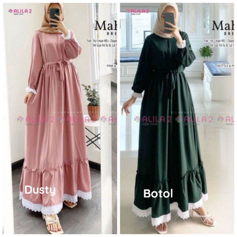 Mahila Dress - LD102 / Gamis Polos ITY Crepe HQ Renda / Busui+Tali Fit / R.7 - 252-6025