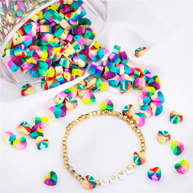 10x9mm Manik-Manik Bentuk Hati Bahan Polymer Clay Gaya Bohemian Untuk Membuat Perhiasan Gelang Charms