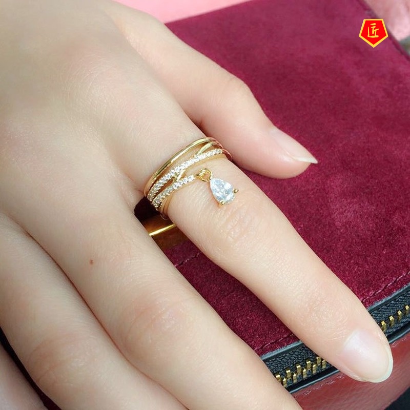 [Ready Stock]Simple Personality Double-Layer Cross Full Diamond Ring