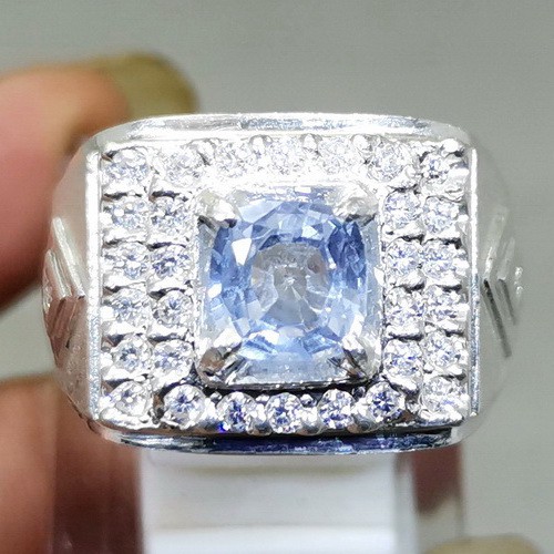 Cincin Batu Blue Safir Ceylon Srilangka Ring Perak Asli