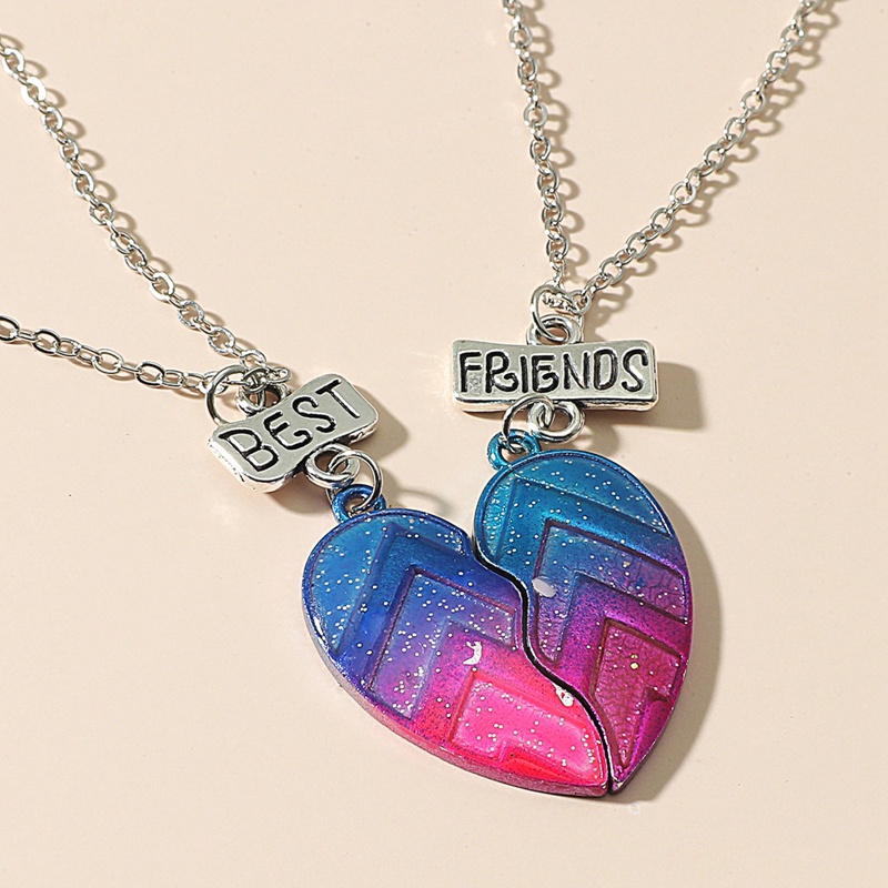 2pcs / Set Kalung Persahabatan Dengan Liontin Bentuk Hati