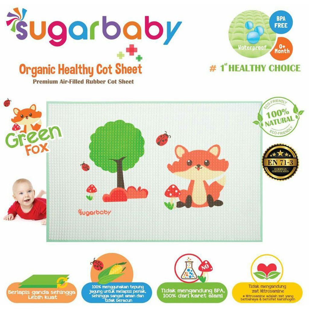 Perlak Ompol Bayi motif Karet Sugar Baby Sugarbaby Organic Healthy 90x60cm