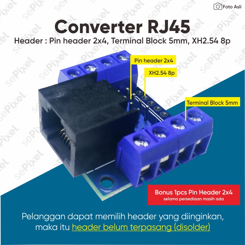 Converter RJ45 to terminal block Pin header 2x4 XH2.54 PCB