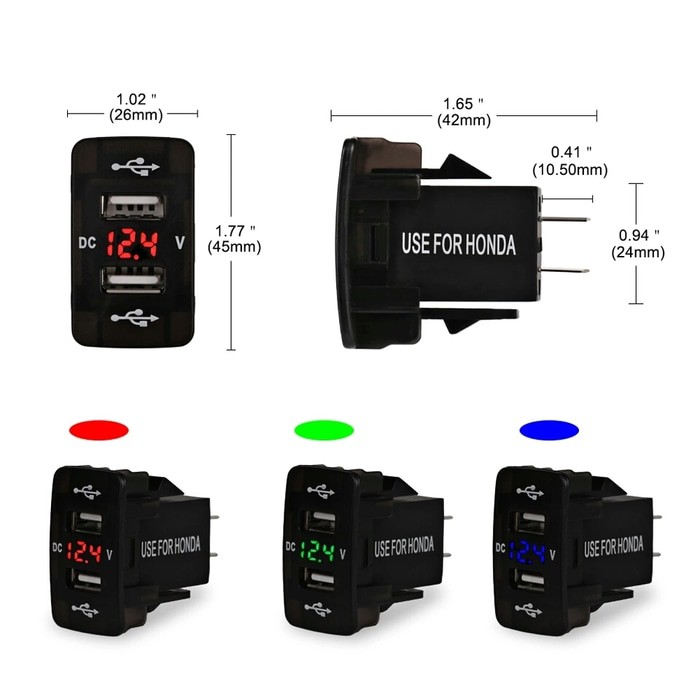 Car Charger 12V dan 24V 2USB 3.1A  Voltmeter USB untuk Mobil Honda