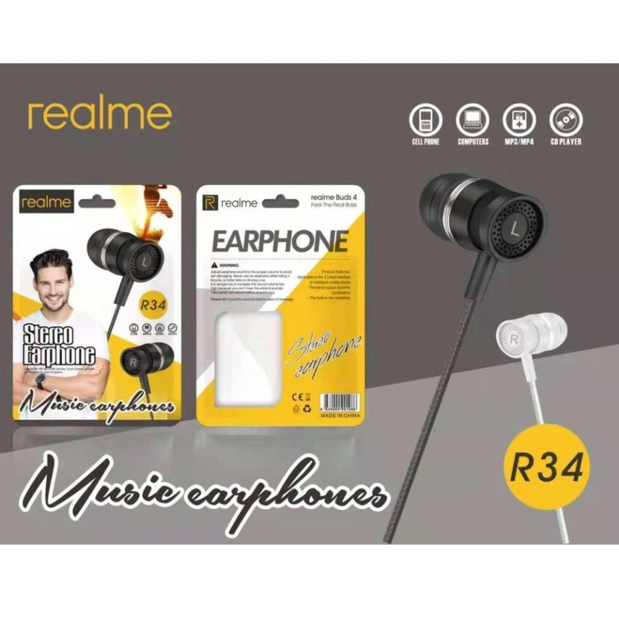 Headset Realme R-34 In-Ear Music Earphone The Real Bass HF Handsfree