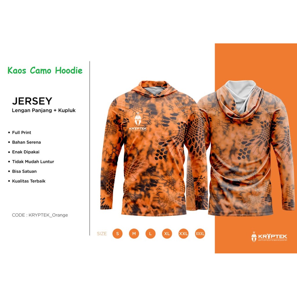 Kaos Camo Berburu Perbakin Kryptek Orange 3D Hoodie