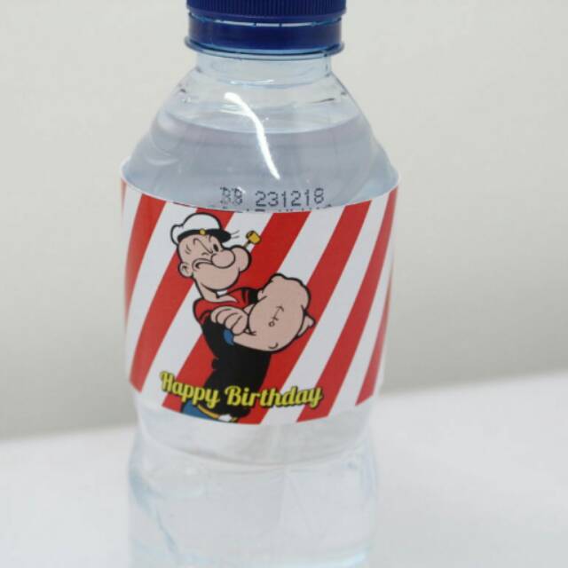 Label air mineral botol 330ml karakter popeye