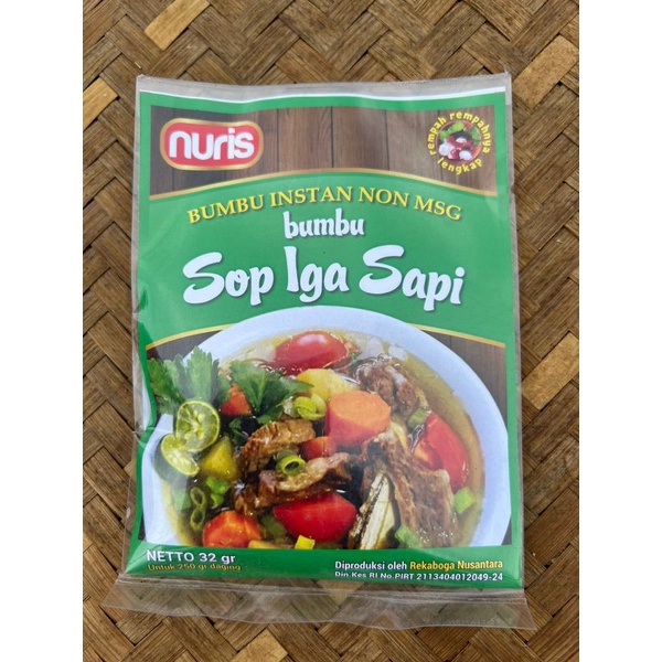 

Nuris Bumbu Instan 30 gram Sop Iga Sapi Non MSG Free Bubble Wrap Gratis Packing Kardus Food Halal MUI Makanan Dus Paking