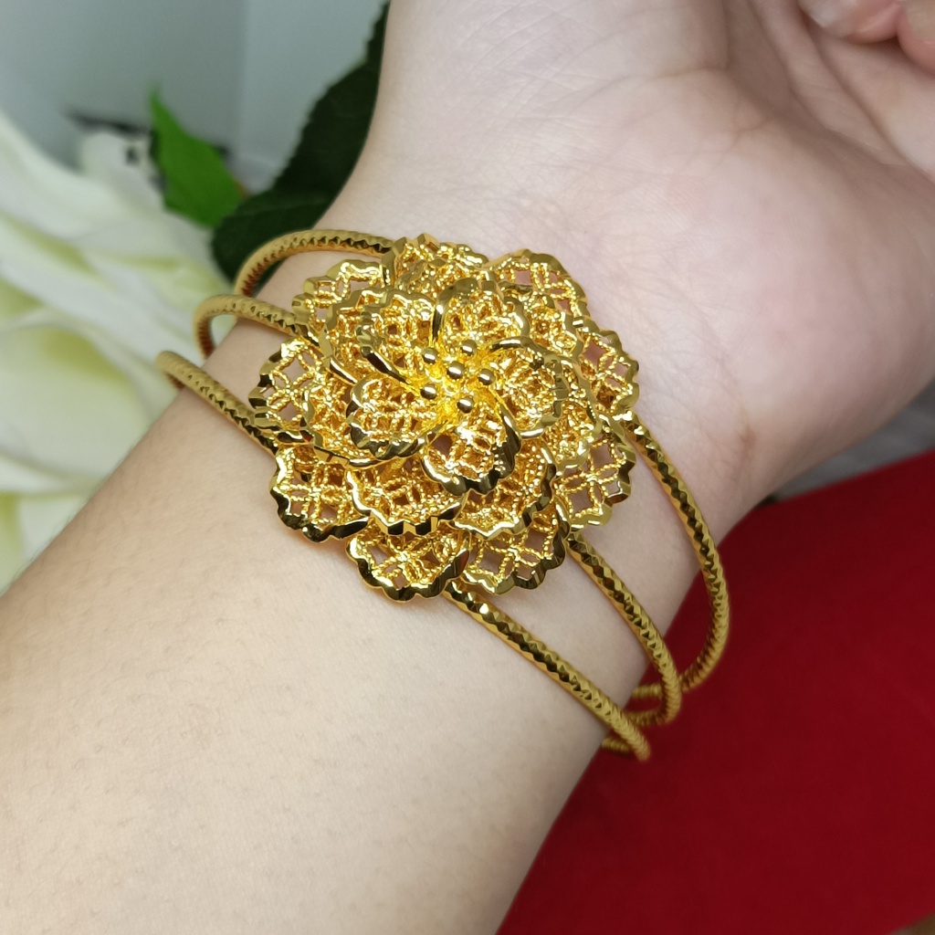 Gelang Tangan Titanium Bulat Bunga Kendari Gelang Dubai Lapis Emas 24karat Gold Dubai Xuping