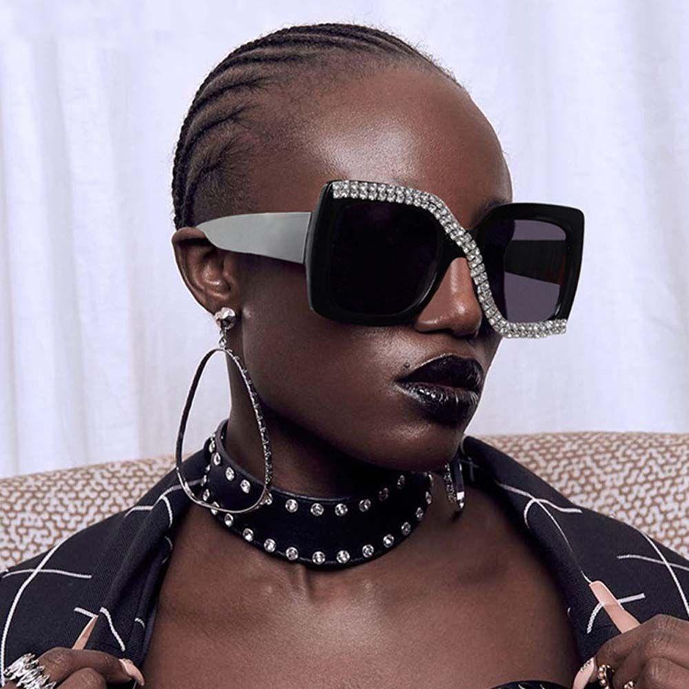 Mxbeauty Kacamata Matahari Desain Elegan Gaya Bingkai Besar Anti-UV Oversized Diamond-studded Visor Eyewear