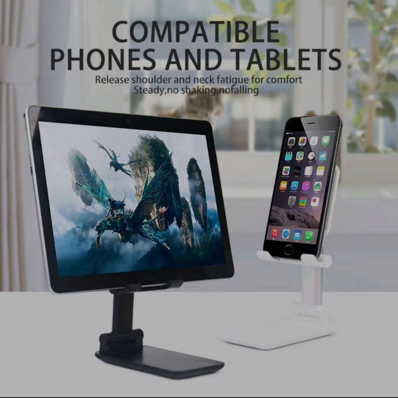 FOLDING DESKTOP PHONE STAND HOLDER LIPAT LIFTABLE FOLDABLE UNIVERSAL HP BISA DI MEJA