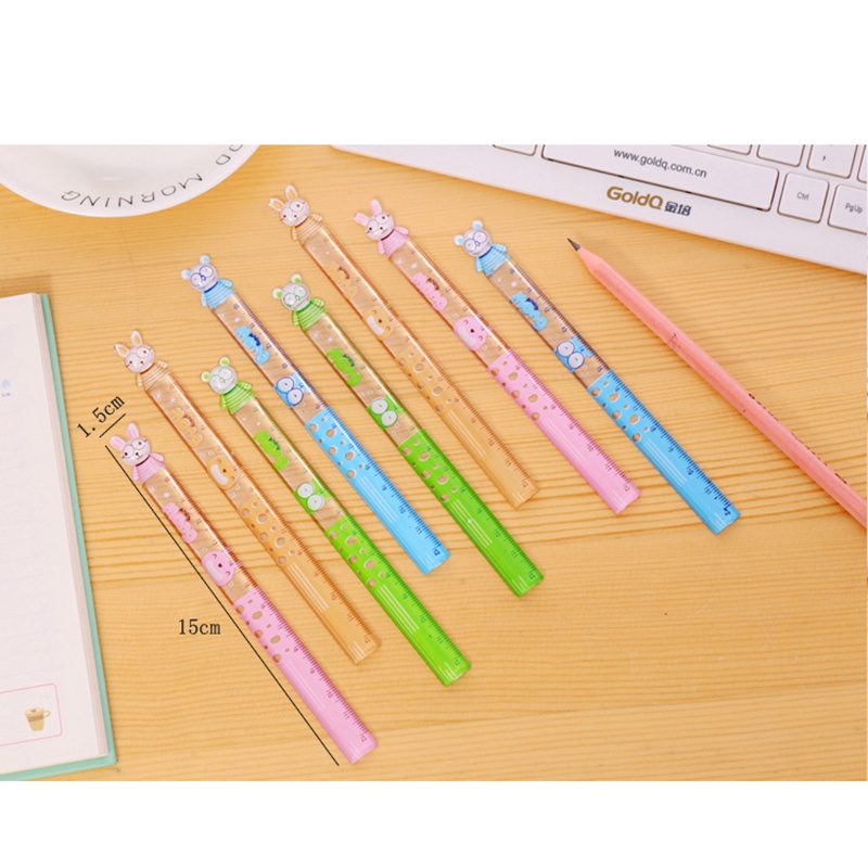 2pcs / set Penggaris Lurus Mini 12cm Motif Kartun Untuk Stationery Anak Sekolah