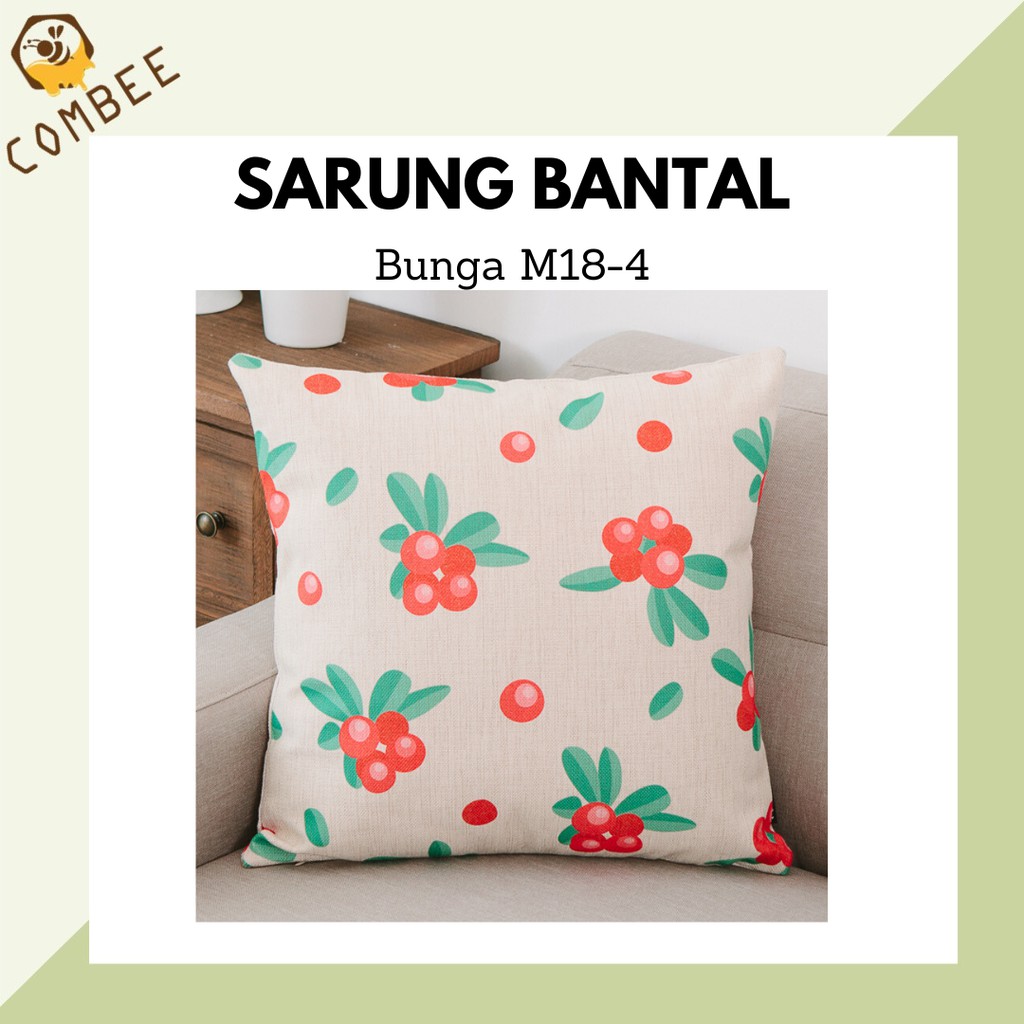 Pillow Case / Sarung Bantal / Sarung Tutup Bantal Sofa Kain Cotton Linen Bunga M18