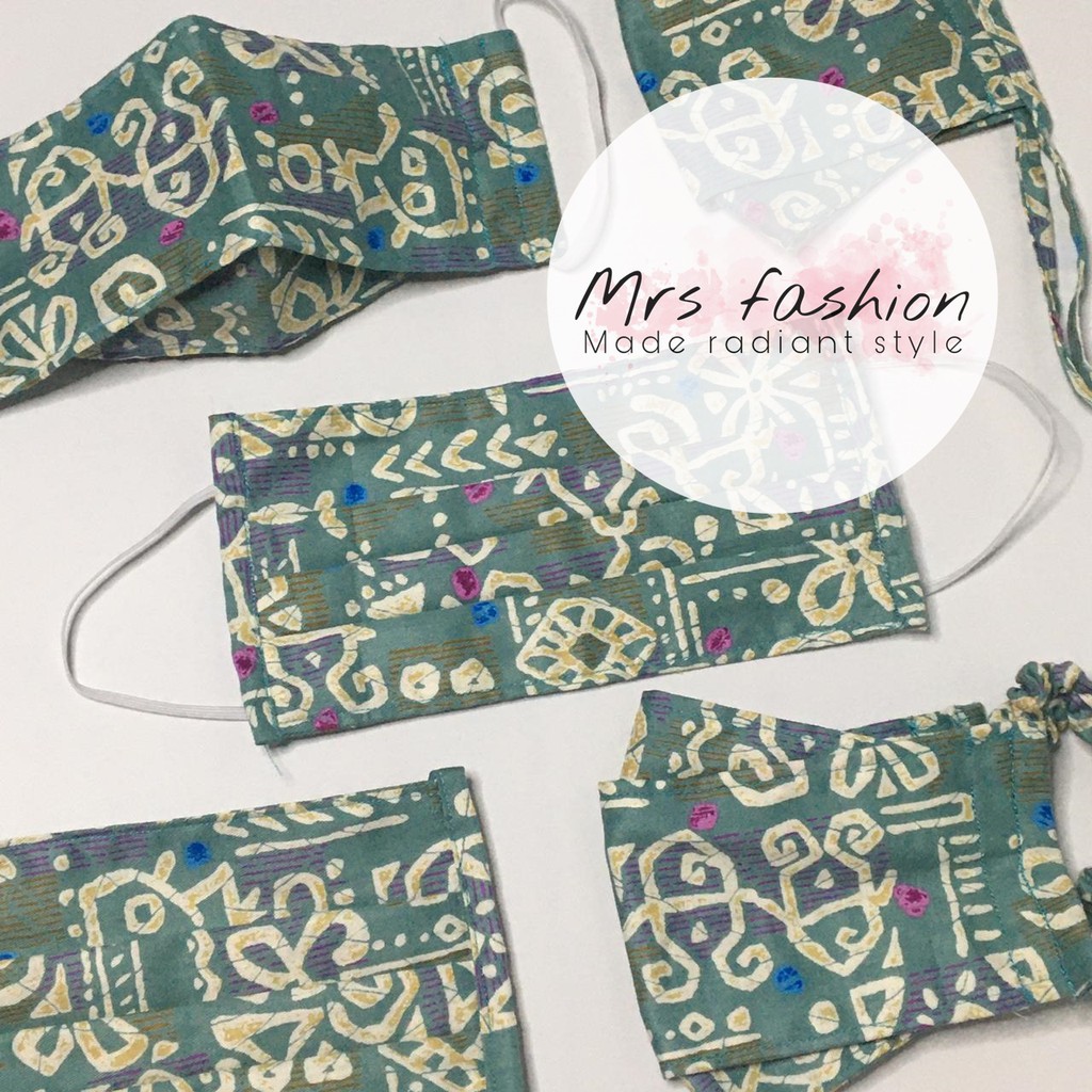 masker kain dua lapis 3d duckbill hijab earloop motif batik ethnik hijau