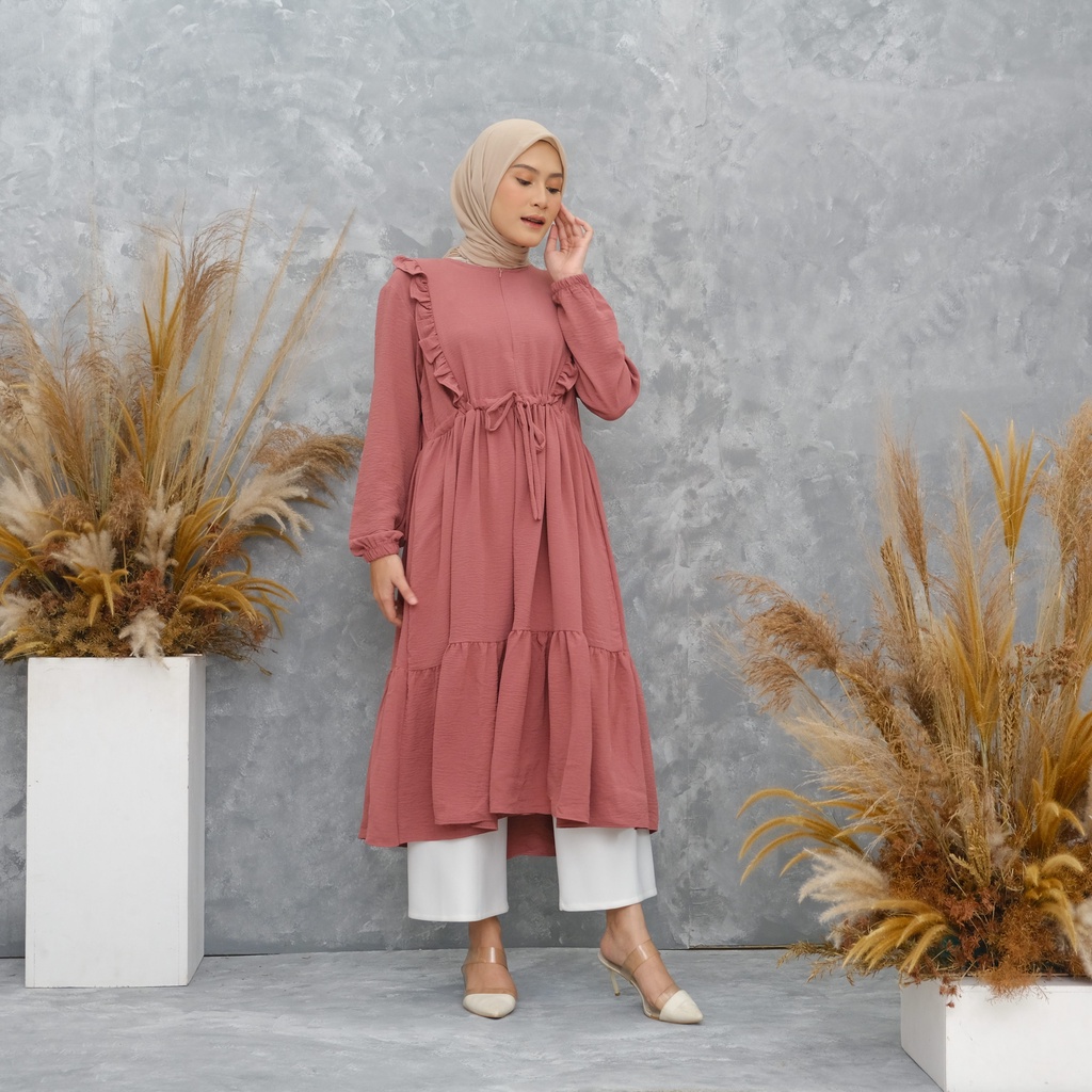 TUNIK BELLANCA - LONG TUNIK WANITA MUSLIM POLOS CRINGKLE by Raline Mode