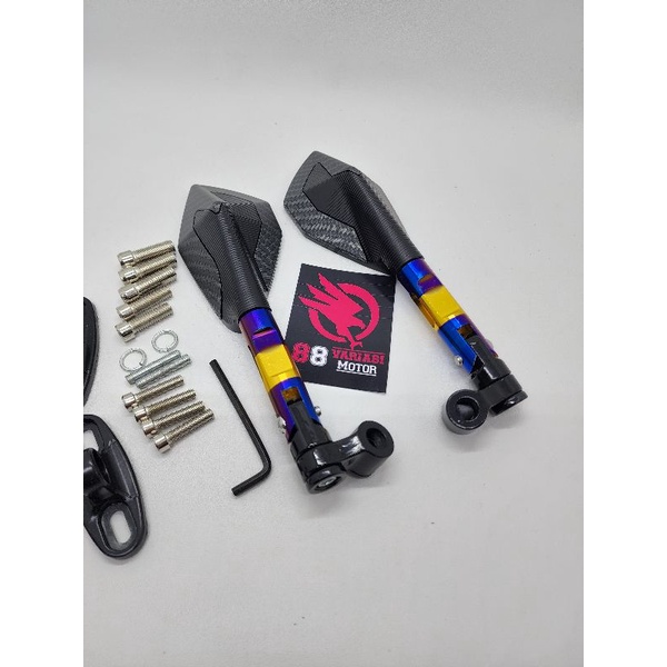 Spion Tomok V2 Karbon Gagang Twotone Plus Breket Fairing Universal Semua Motor Beat Vario Scoopy Pcx Sonic Mio Nmax Aerox Lexi Satria Vixion Jupiter Ninja Dan Motor Lainnya