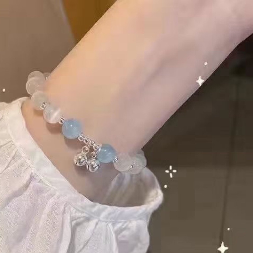 Gelang Tangan Rantai Aksen Batu Opal + Kristal Strawberry Untuk Wanita