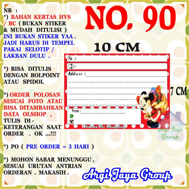 

Label Pengiriman Alamat Olshop Murah Nomer 90 - 10x7cm - Kertas BC (Manila)