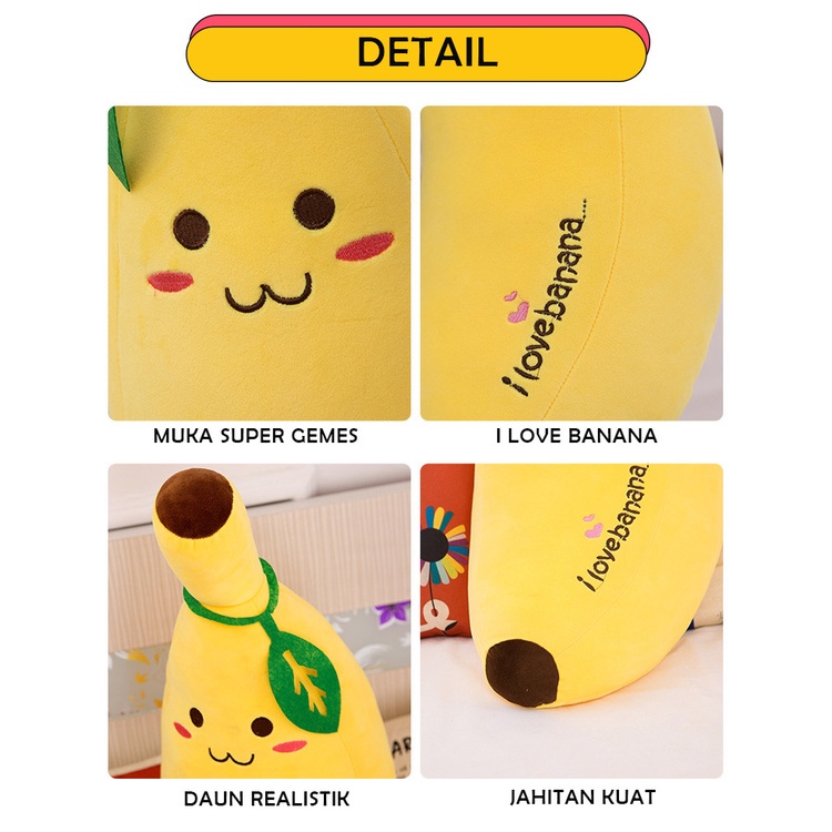 Boneka Pisang Bordir Boneka Plush Model Pisang Banana Jumbo Ukuran M/L/XL Bahan Lembut Halus