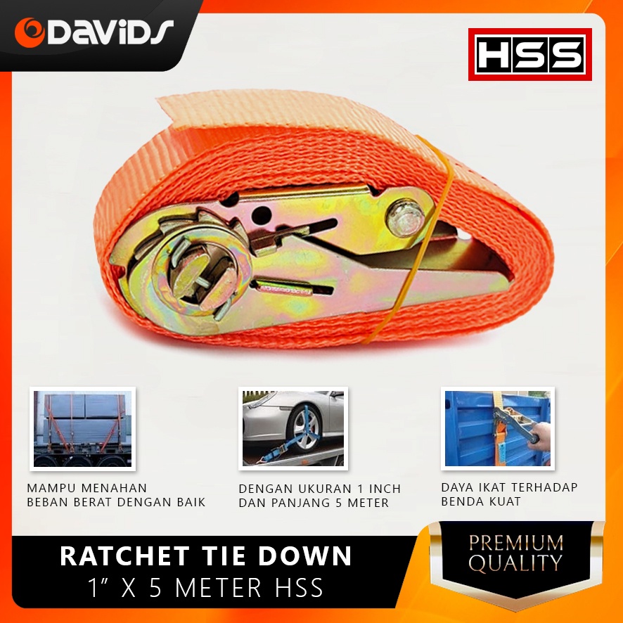 Tali Jok Motor Ratchet Tie Down Rachet Pengikat Barang 1 inch x 5m Hss