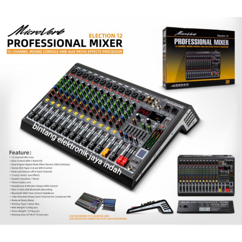 MIXER AUDIO MICROVERB 12 BLUETOOTH RECORDING PC USB MP3 256 DSP