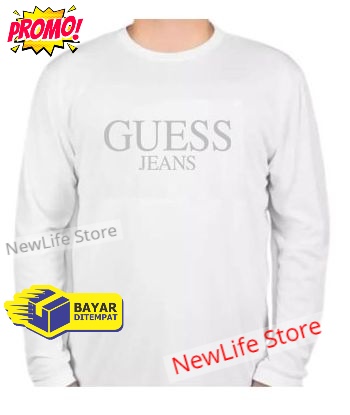 Kaos Distro Guess Jeans Silver Premium Pria Wanita Lengan Panjang