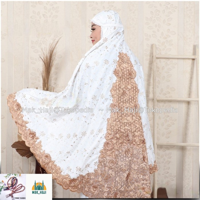 MUKENA DEWASA SUTRA ROSA BORDIR BUNGA TIMBUL BESAR MEWAH - Moca