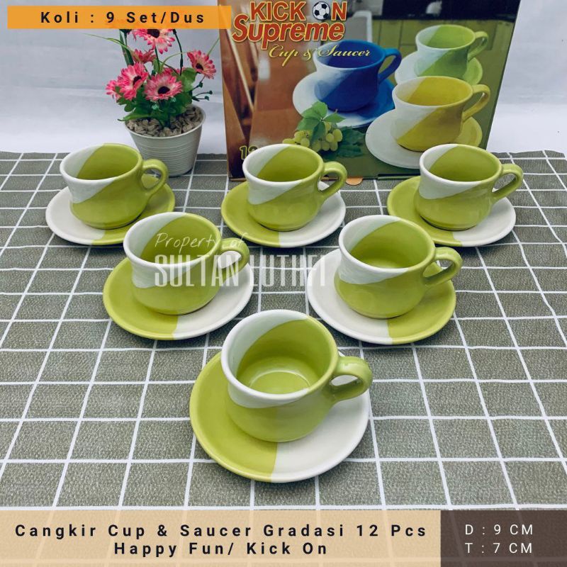 Cangkir set keramik two tone happy fun