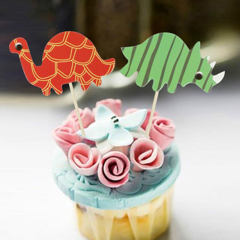 24pcs / Set Topper Kue Desain Kartun Dinosaurus Untuk Dekorasi Pesta Ulang Tahun Anak