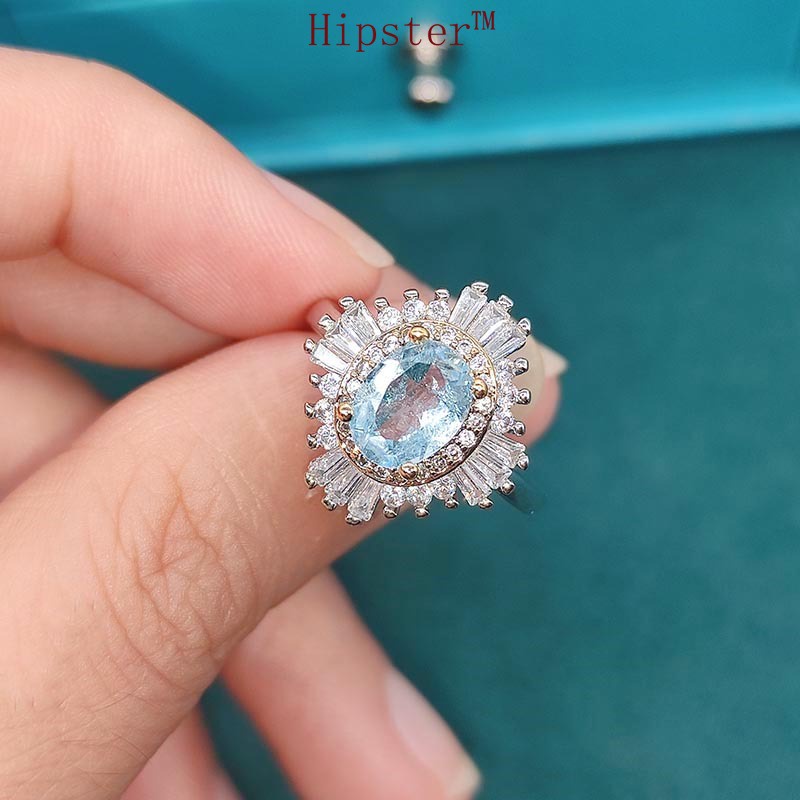 Natural Blue Topaz Ring Creative Opening Women