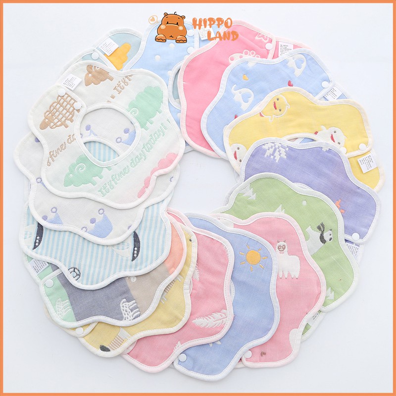 HIPPO LAND Peony petals - baby reversible bib &amp; heaband / hairclip set 169