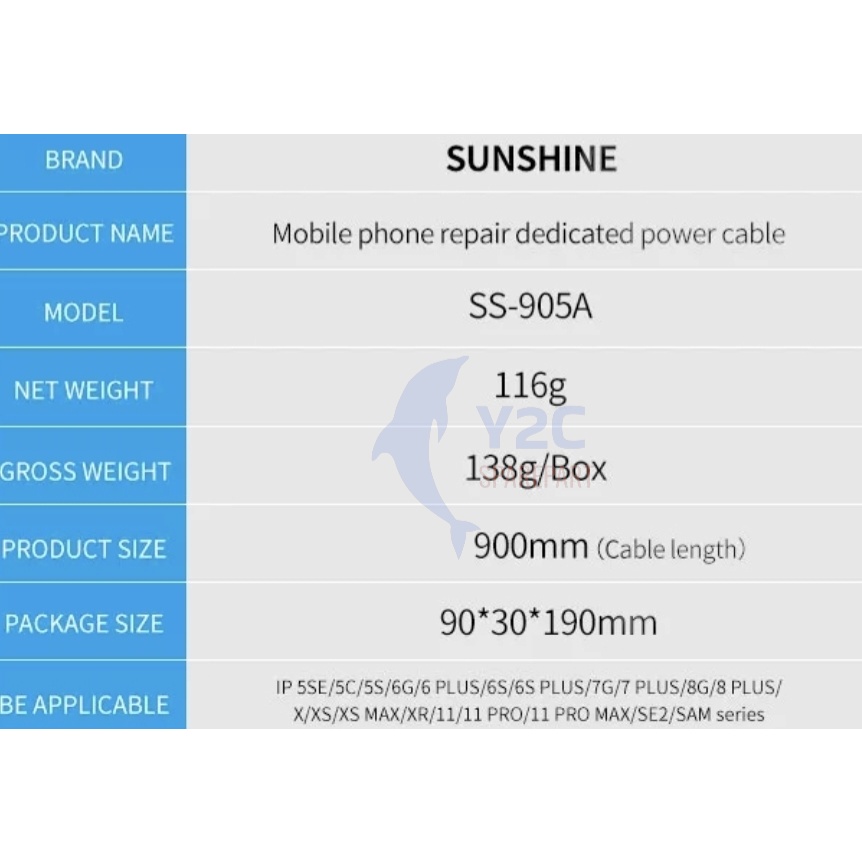 KABEL POWER SUPPLY SUNSHINE SS-905A UNTUK IPHONE 5G - IPHONE 12 PRO MAX / ALAT SERVICE HP LENGKAP TERLENGKAP TERMURAH