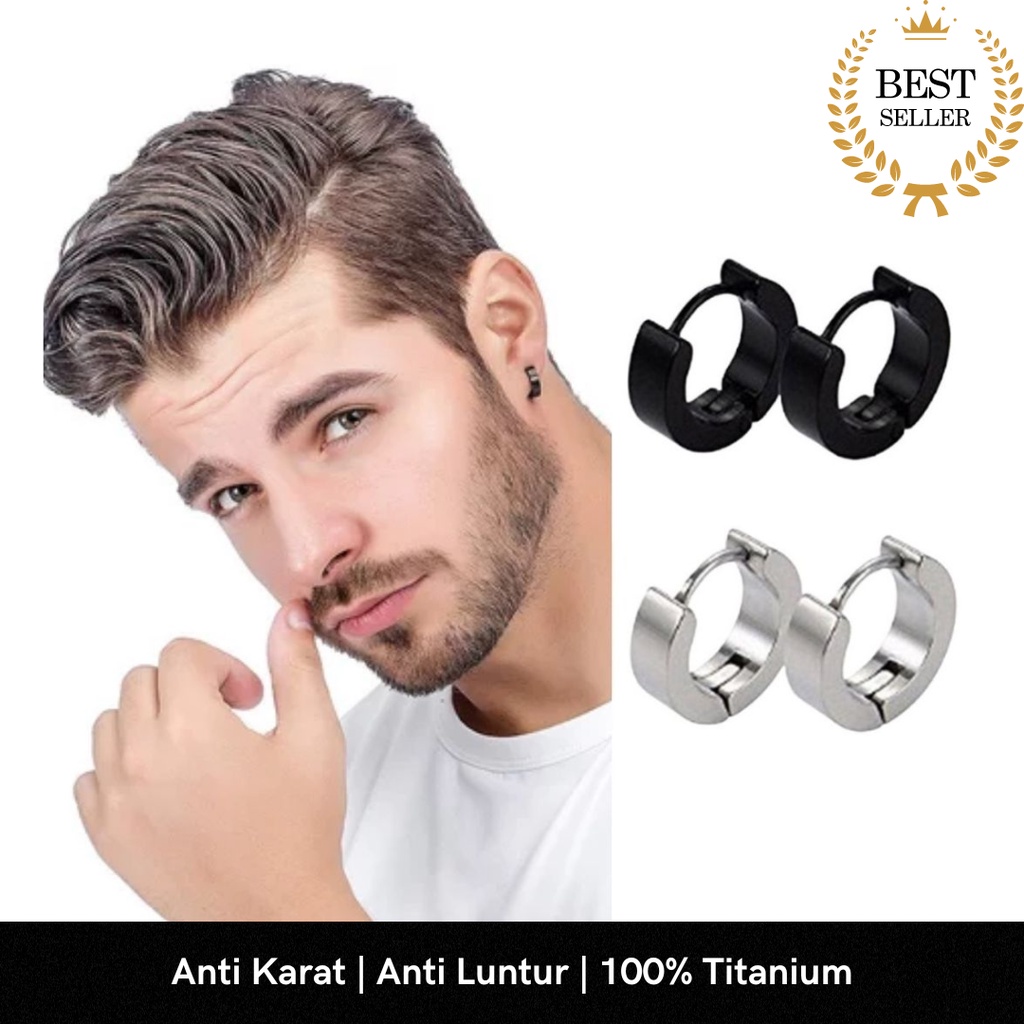 Jual Anting Titanium Pria Model Tindik Piercing Hitam Silver Anting