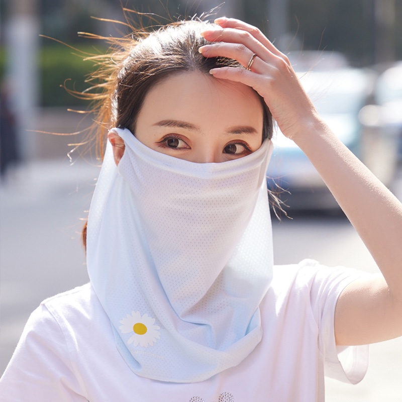 Sunscreen Daisy Veil Neck Protector Summer Spring and Autumn Outdoor Ladies Driving Thin Face Mask Cover Face Shade Neck