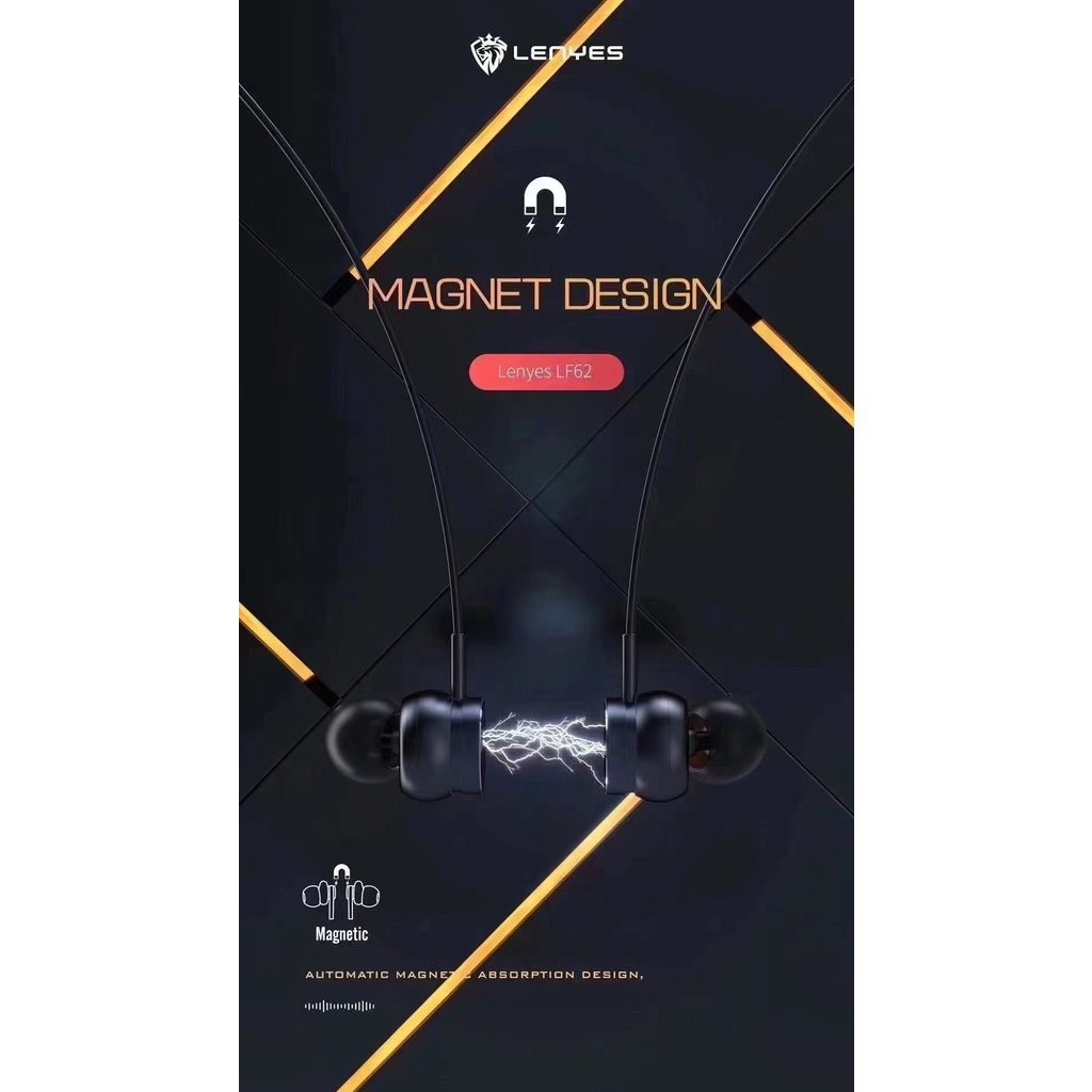 LENYES LF62 earphone Lightning iPhone magnetic Mega Bass Hifi Stereo music daily headset microphone original