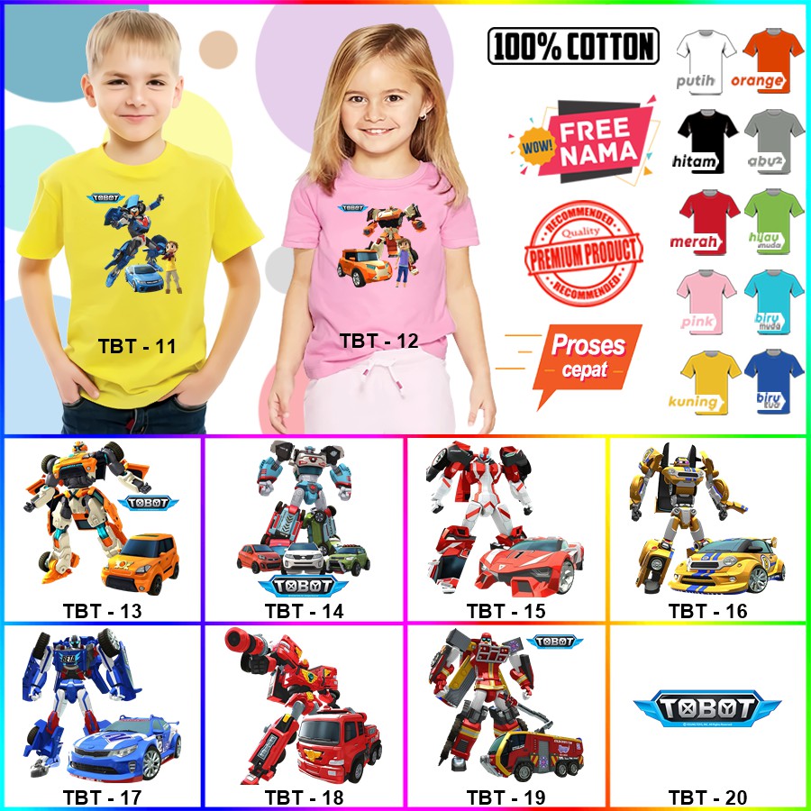 Baju Kaos ANAK DAN DEWASA TOBOT COUPLE (FREE NAMA)