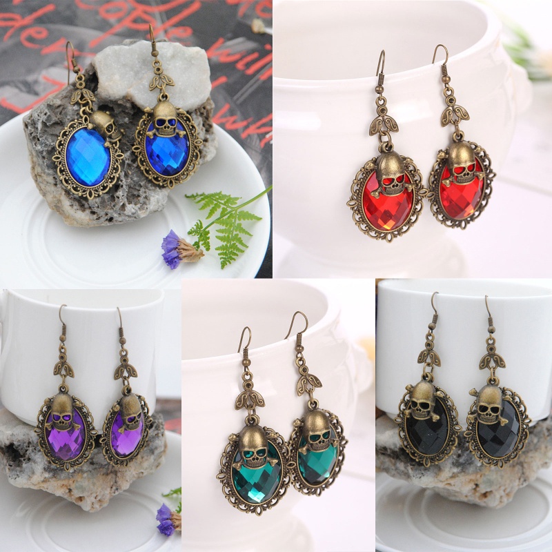 Anting Drop Kristal Berlian Imitasi Gaya Gothic Untuk Wanita