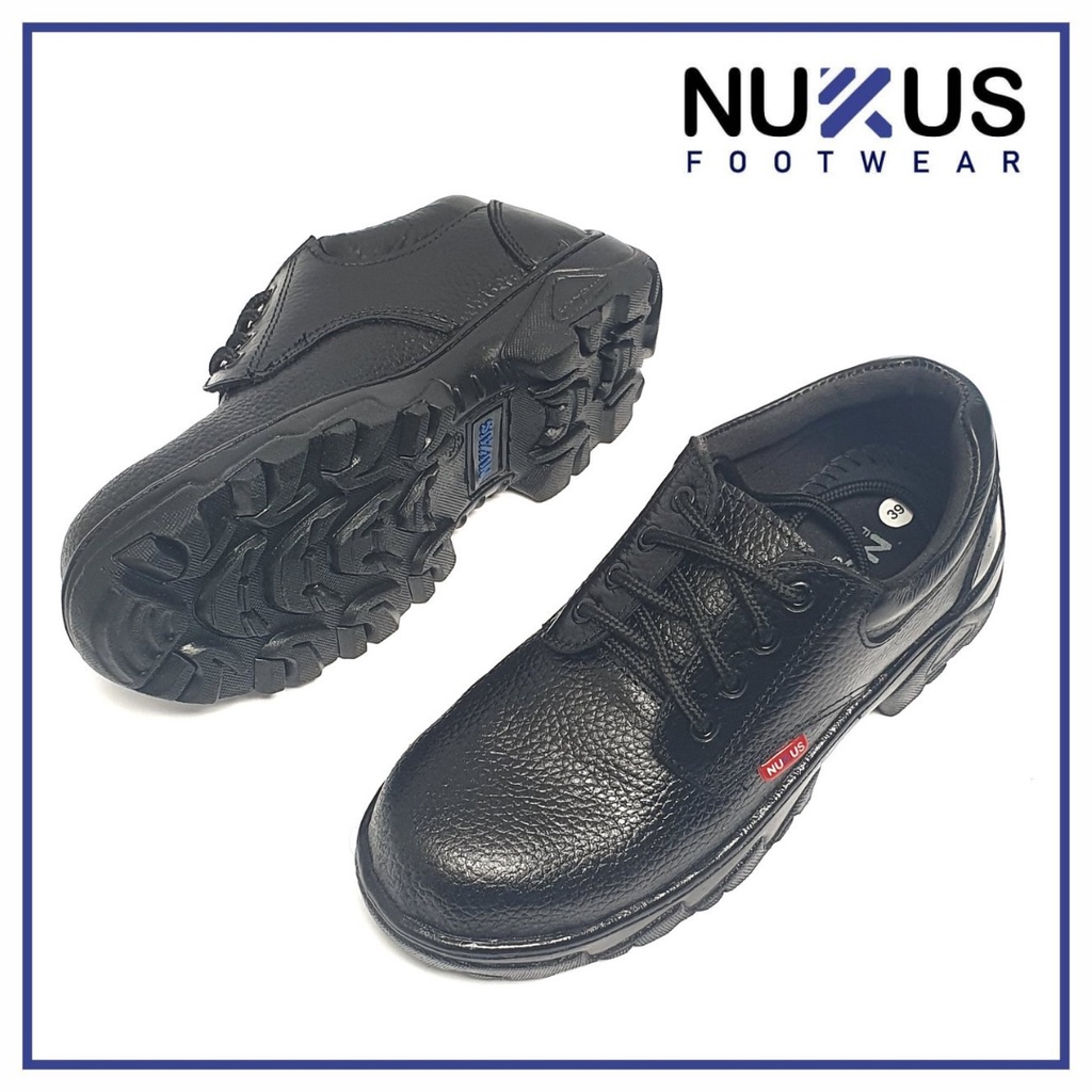 Nukus Sepatu Safety Tali Pendek Kulit Asli Hitam - 006