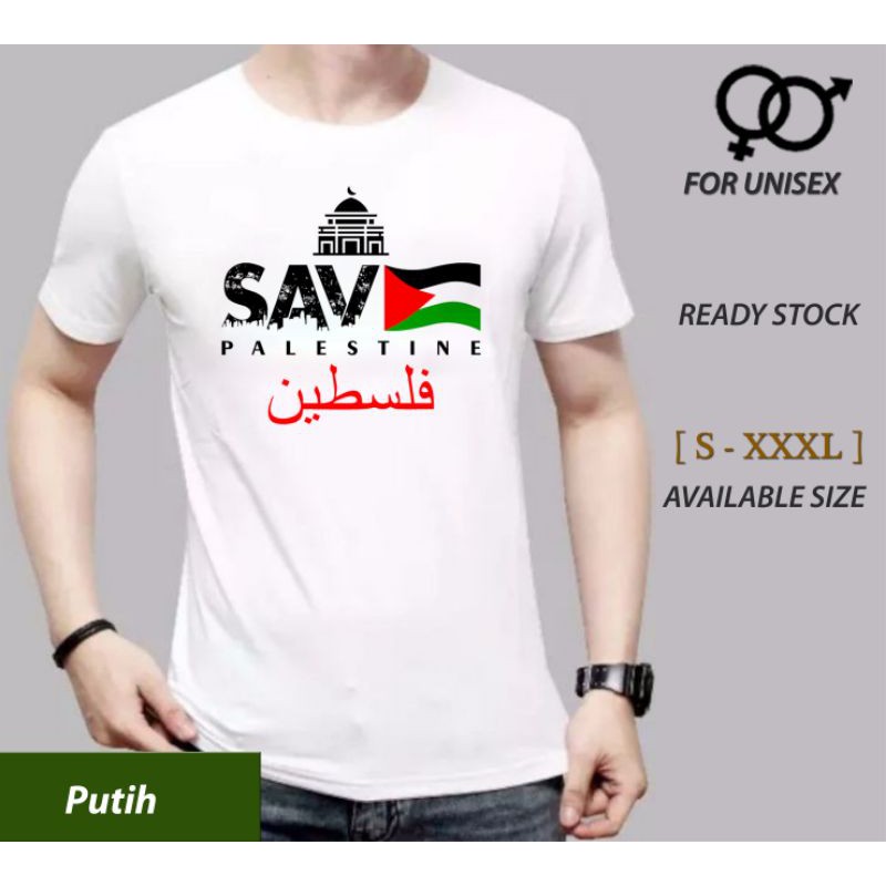 baju save palestine t-shirt kaos save palestine putih