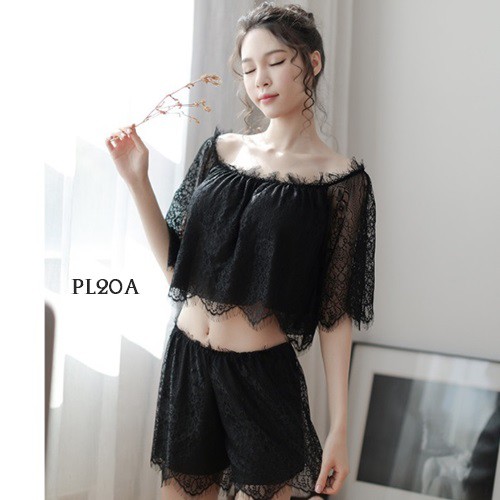 [STOK TERBATAS] SABRINA SEXY SETELAN WANITA BAJU TIDUR SEXY SLEEPWEAR LACE HITAM PL20A