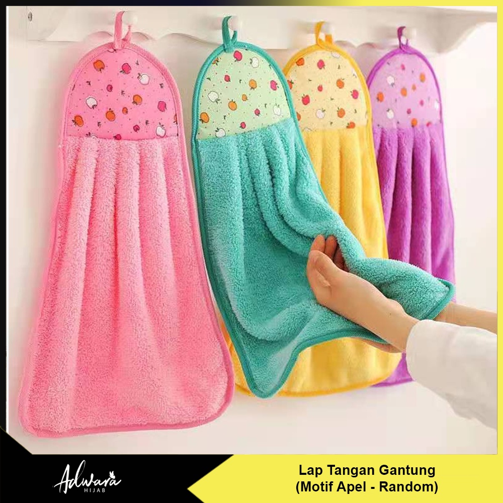 Kain Lap Tangan Gantung Wastafel Mini Cuci Piring Motif Apel / Handuk Microfiber Pengering Serbaguna