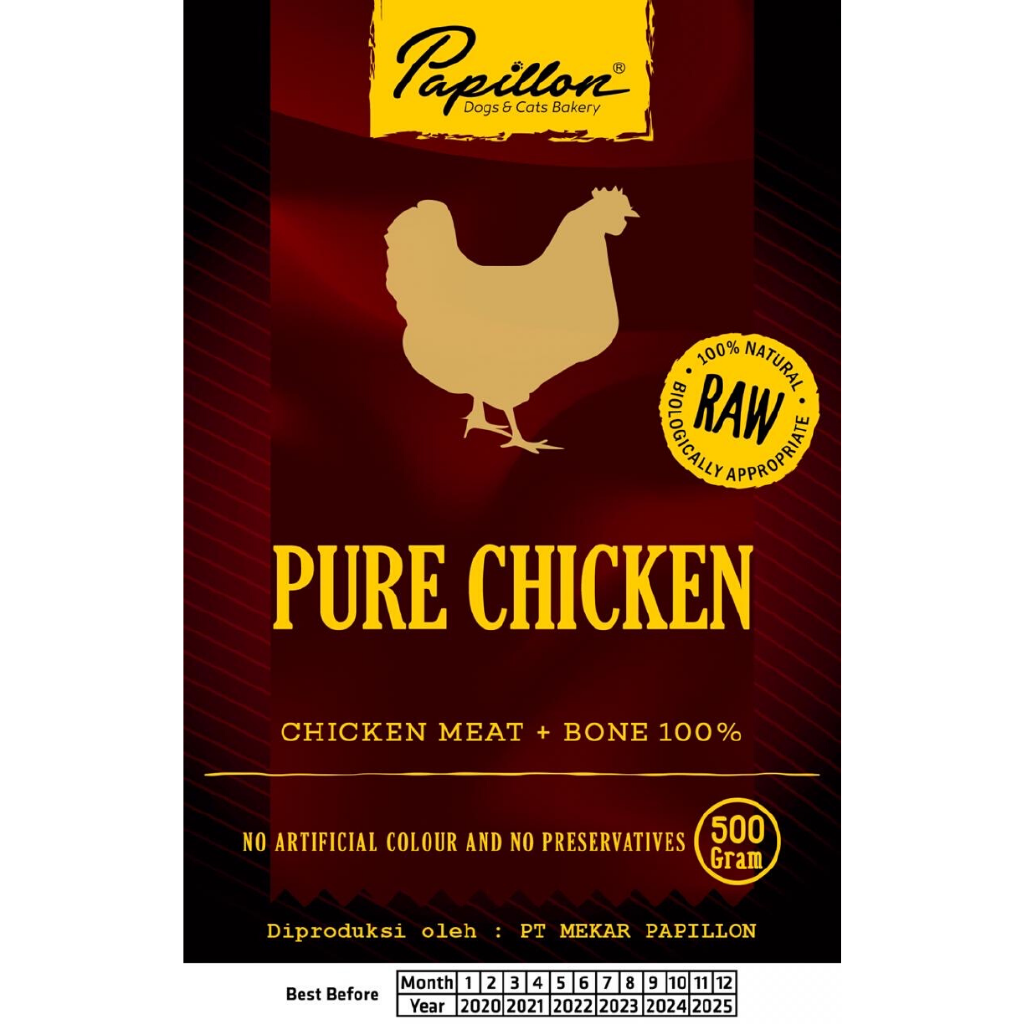 

PAPILLON Makanan Anjing Raw PURE Chicken 500g