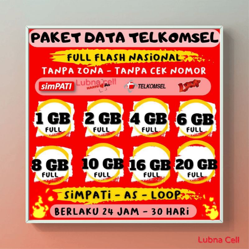 [ALL ZONA]PROMO INJECT TELKOMSEL DATA FLASH PAKET DATA INTERNET 1GB, 2GB,3GB,4GB FULL 24JAM NASIONAL