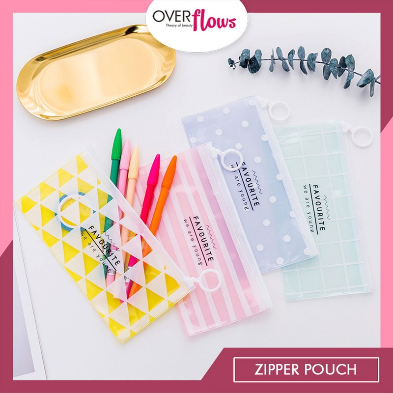 OVERFLOWS.ID Pencil Case Favourite Flat Pouch Tempat Pulpen Pensil Model Zip Murah Import Lucu