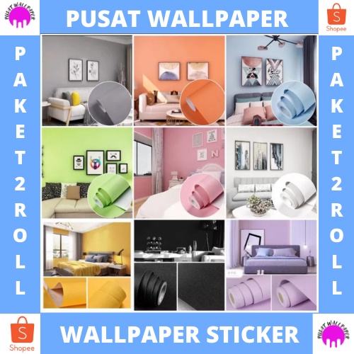 (COD) PROMO PAKET 2 ROLL Wallpaper Sticker Dinding Polos Wallpaper Stiker Ruang Tamu Wallpaper Tembok Kamar Tidur Motif SALUR PREMIUM Elegant Termurah