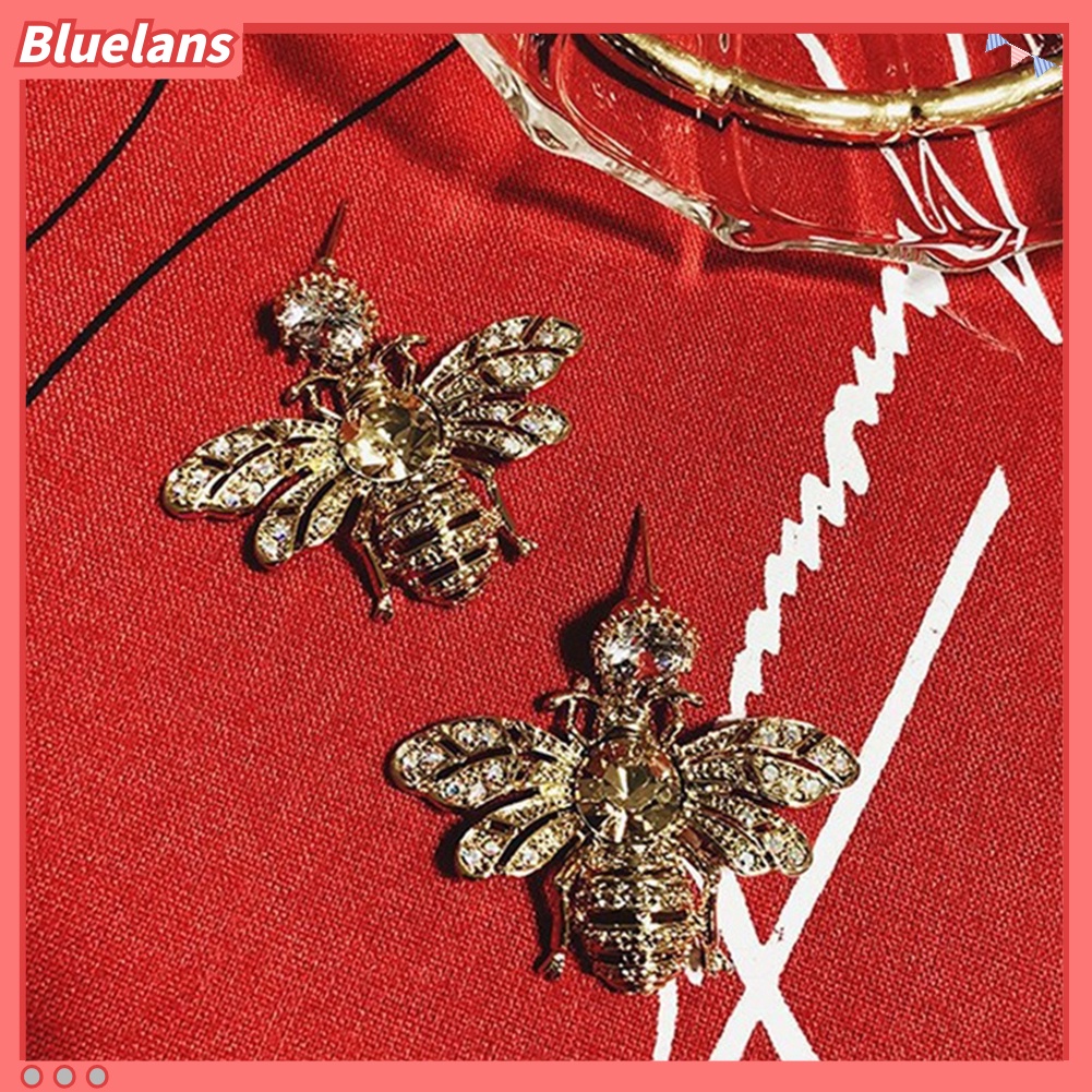 Bluelans Anting Stud Desain Lebah Madu Aksen Berlian Imitasi Untuk Wanita