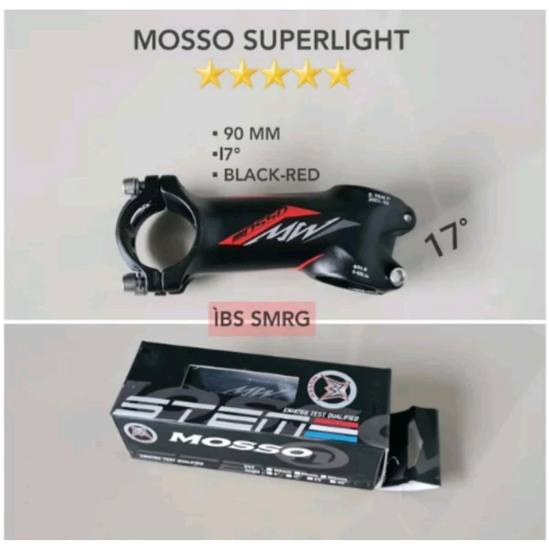 Stem Mosso Super Light Panjang 90 x 31.8 MM Angle 17 Derajat Black Red - 9 Cm  Alumunium Ringan 9cm merah hitam cocok sepeda mtb roadbike balap road bike dll